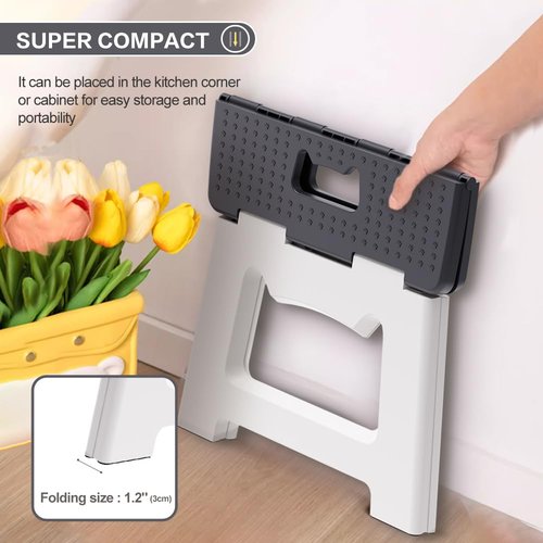 ZLMHYYM 9'' Folding Step Stools for Kids and Adults, Hold Up to 300 lbs, Portable Foldable Step Stool for Toddlers, Plastic Small Collapsible Stepping Stools with Handle for Kitchen Bathroom (Gray)