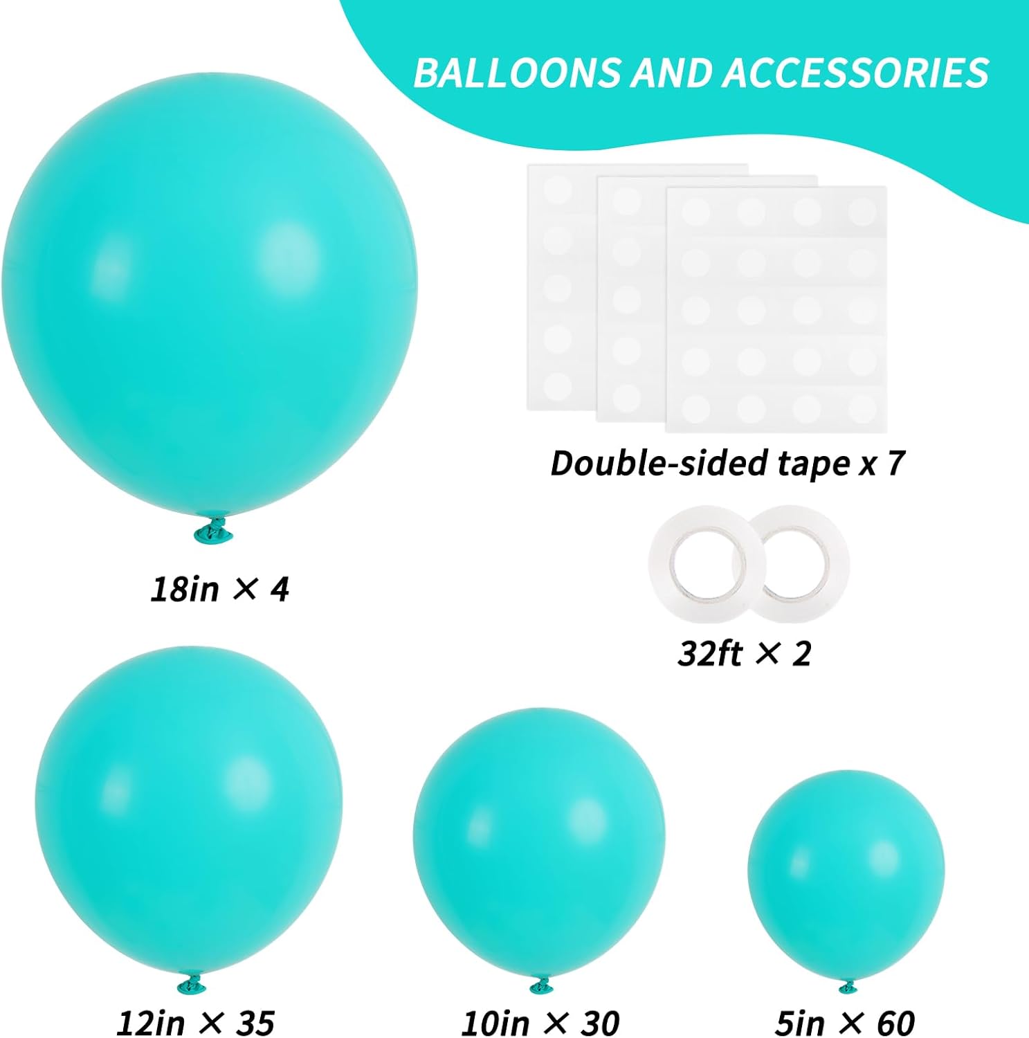 RUBFAC Teal Blue Balloons - 129-Piece Latex Garland Set for Birthdays, Weddings & Baby Showers | 5-18 Inch Sizes