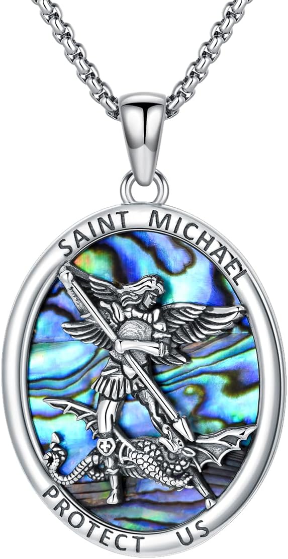 PROESS Saint Necklace - 925 Sterling Silver St. Michael, St. Benedict, St. Anthony & St. Jude Medals | Adjustable 22"+2"/18"+2" Chain