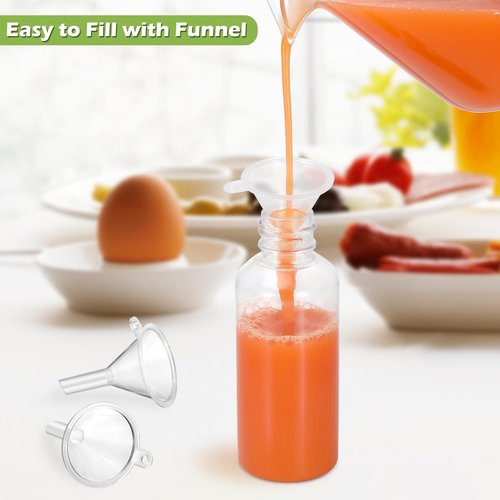 Revahope 24 Pack 2 oz Shot Bottles with Caps, Mini Reusable Plastic Ginger Shots Bottle Leakproof Juice Shot Bottles with Lids for Juice, Oil and Liquid Samples, Small Containers for DIY, Travel