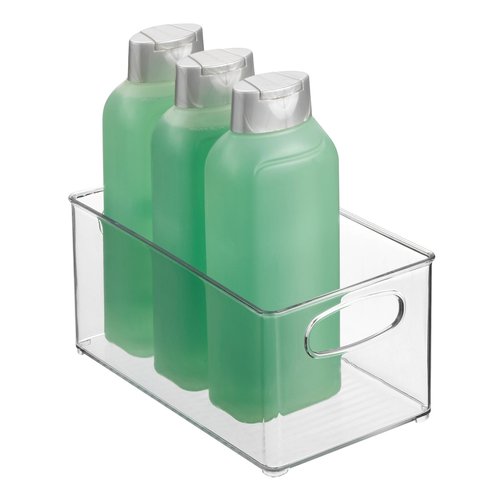 mDesign Plastic Bathroom Storage Container Bins w/ Handles - Closet, Cabinet, Vanity, Cupboard Shelf Organization, Hair Tools Accessory Organizer - Ligne Collection; Clear, 10x6x5 (Pack of 4)