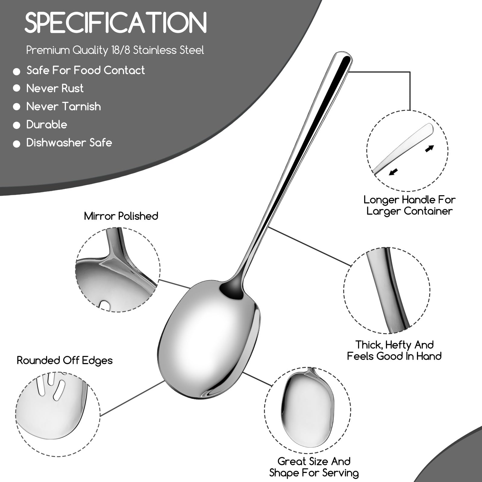 SOLEADER Extra Large Serving Spoons Set, 12 Inch Slotted Spoon, Premium Silverware, Cooking Spoon, Pasta Spoon, Buffet Spoons, 18/8 Stainless Steel, Pack of 4