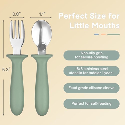 Eascrozn Toddler Utensils - 6 Pack Kids Silverware Set with Silicone Handles | Safe 18/8 Stainless Steel