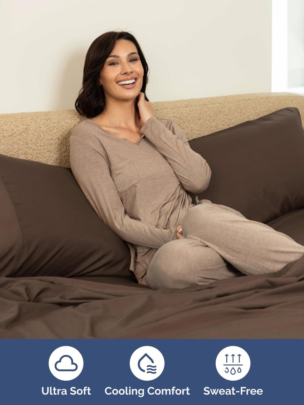Skiennix Extra Deep Queen Sheet Set - 6 Piece Breathable Cooling Bedding - Soft, Wrinkle-Free Brown