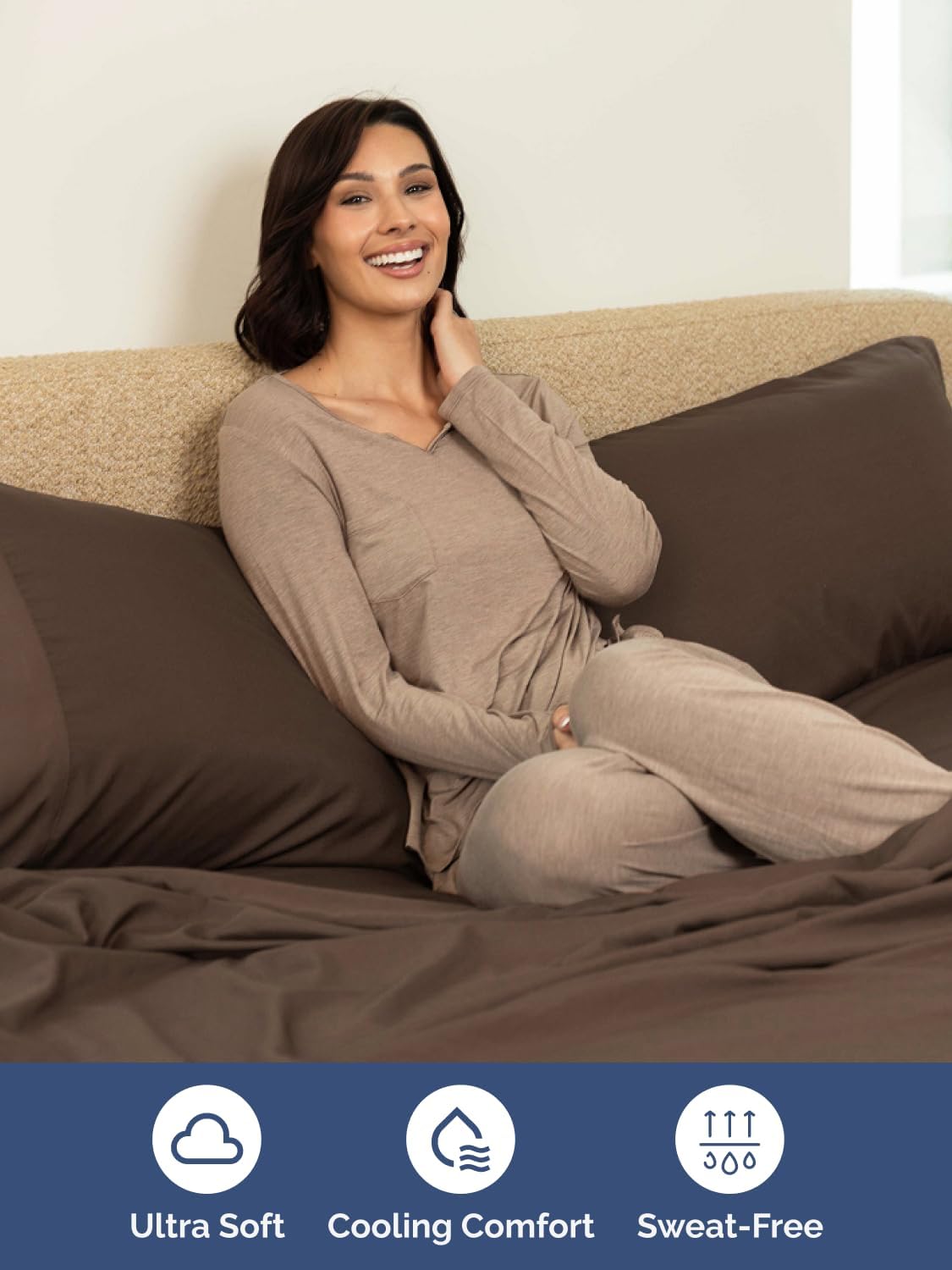 Skiennix Extra Deep Queen Sheet Set - 6 Piece Breathable Cooling Bedding - Soft, Wrinkle-Free Brown