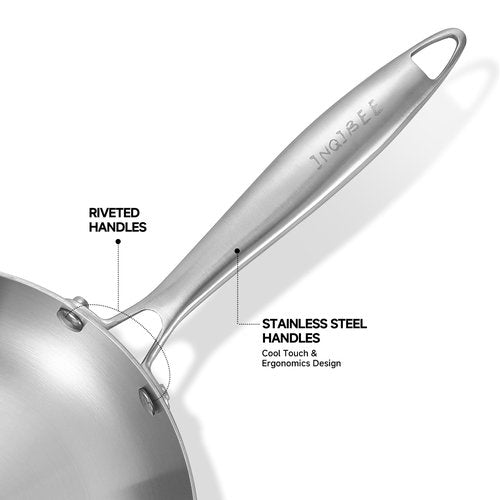 Inqibee 8 Inch Stainless Steel Frying Pan with Lid, Tri-Ply Clad Small Skillet, Induction Ready & Compatible with All Cooktops, Oven and Dishwasher Safe, Non-Toxic PFOA-Free Cookware