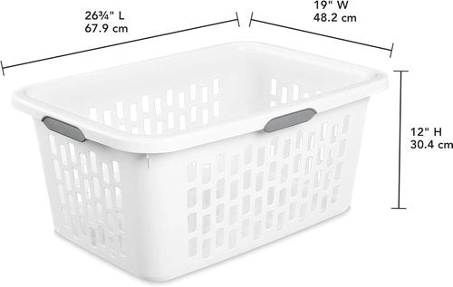 Large Plastic Laundry Basket by [Brand Name] - 2 Bushel Capacity with 4 Comfort Grip Handles, White