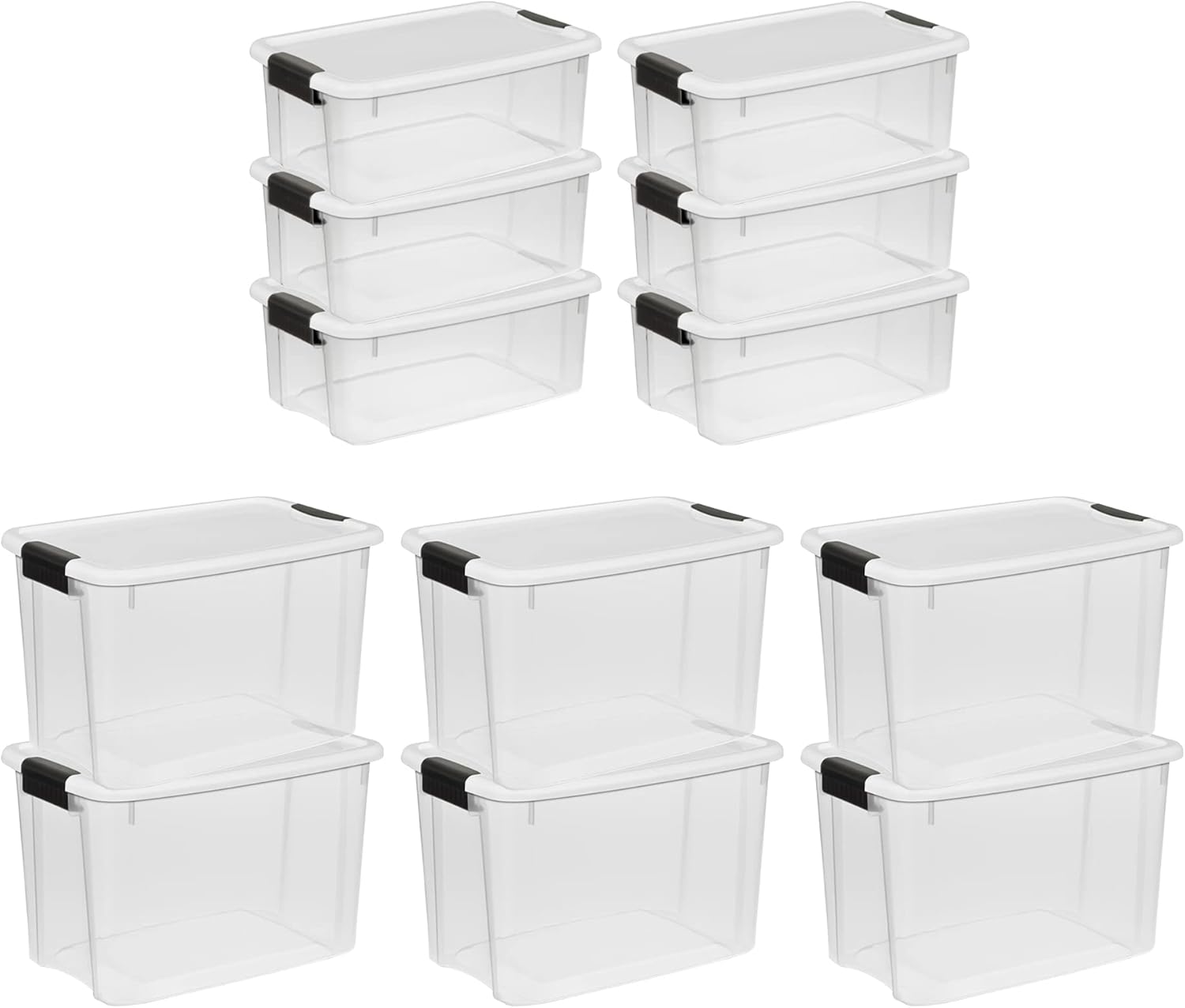 Sterilite Clear Plastic Storage Containers - Stackable 30 Quart & 18 Quart Bins with White Latching Lid | Organizing Solution (6 Pack)