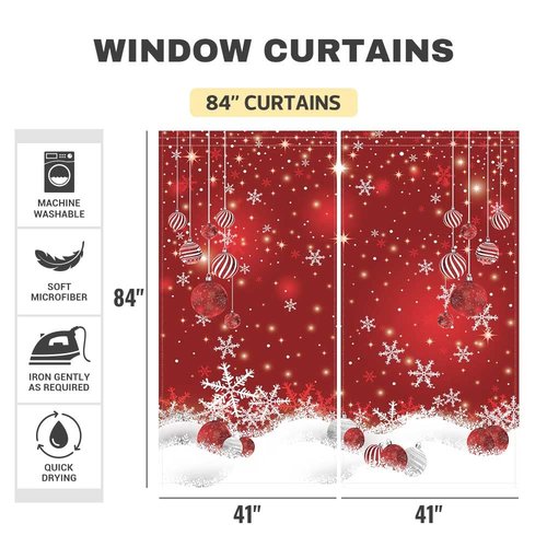 Funnytree Red Christmas Window Curtain Kids Winter Xmas Glitter Bokeh Print Curtains Home Decor Rod Pocket Darkening Drapes for Bedroom Living Room 82 in x 84 in