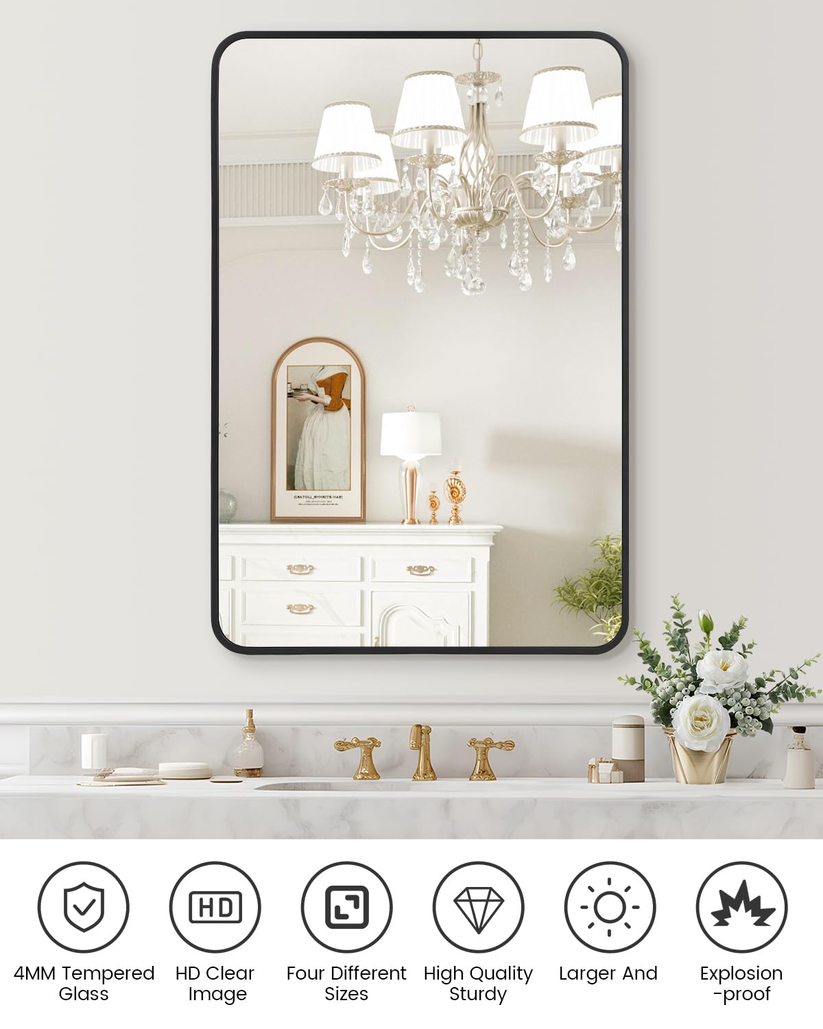 IDEALHOUSE HD Eco-Friendly Bathroom Mirror – Aesthetically Pleasing and Versatile 22 x 30 Inch Vanity Mirror for Over Sink, Available in Varied Sizes, Hangs Horizontally or Vertically, Easy To Install