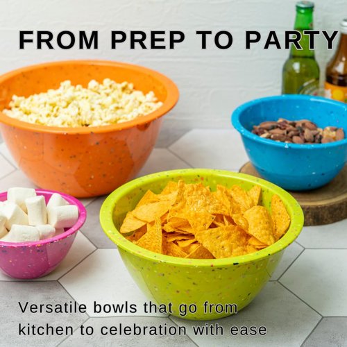 Confetti Nesting Mixing Bowls Set - 4-Piece Colorful Kitchen Bowls (18oz, 1.25QT, 2.5QT, 4QT) - BPA-Free, Dishwasher Safe, Space-Saving Design Vibrant Color