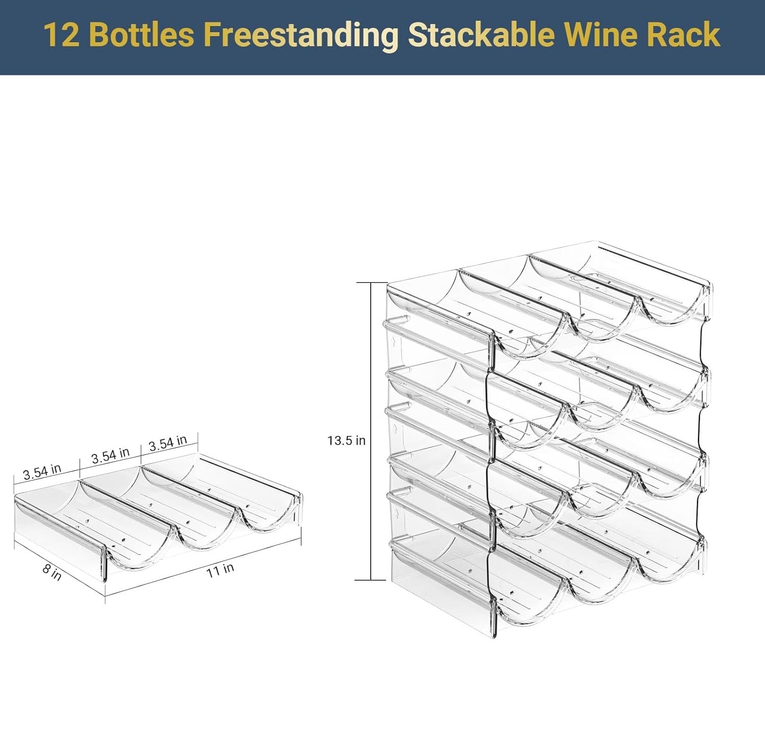 Plastic Water Bottle Organizer and Wine Rack Storage Holder,4 Tier 12 Containers Stackable Free-Standing Bottle Storage Rack for Kitchen Countertops, Table Top, Pantry, Bars, Cabinets, Fridge - Clear