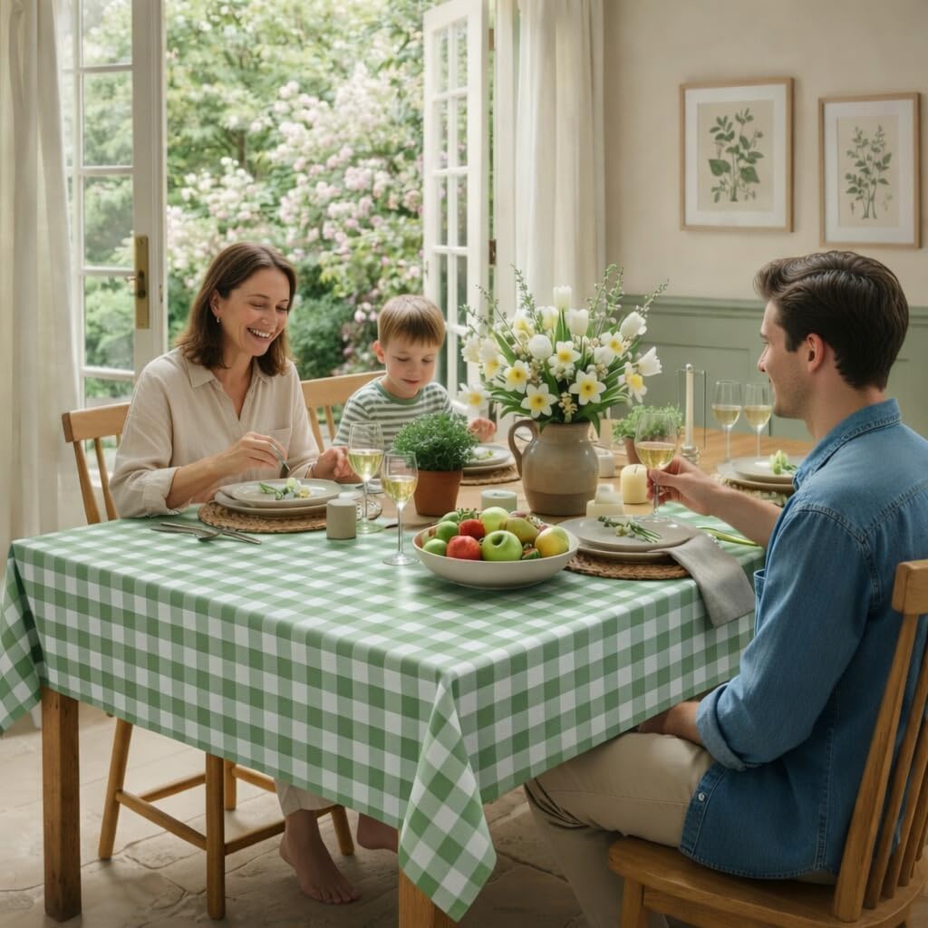 Regine Switzerland Sage Green Gingham Tablecloth - Disposable Plastic Checkered Cover for Parties | 54 x 108 Inch