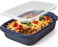 Artena Baking Dish - 5.1 Quart White Ceramic Casserole Pan with Handles | Deep Lasagna Bakeware, Blue
