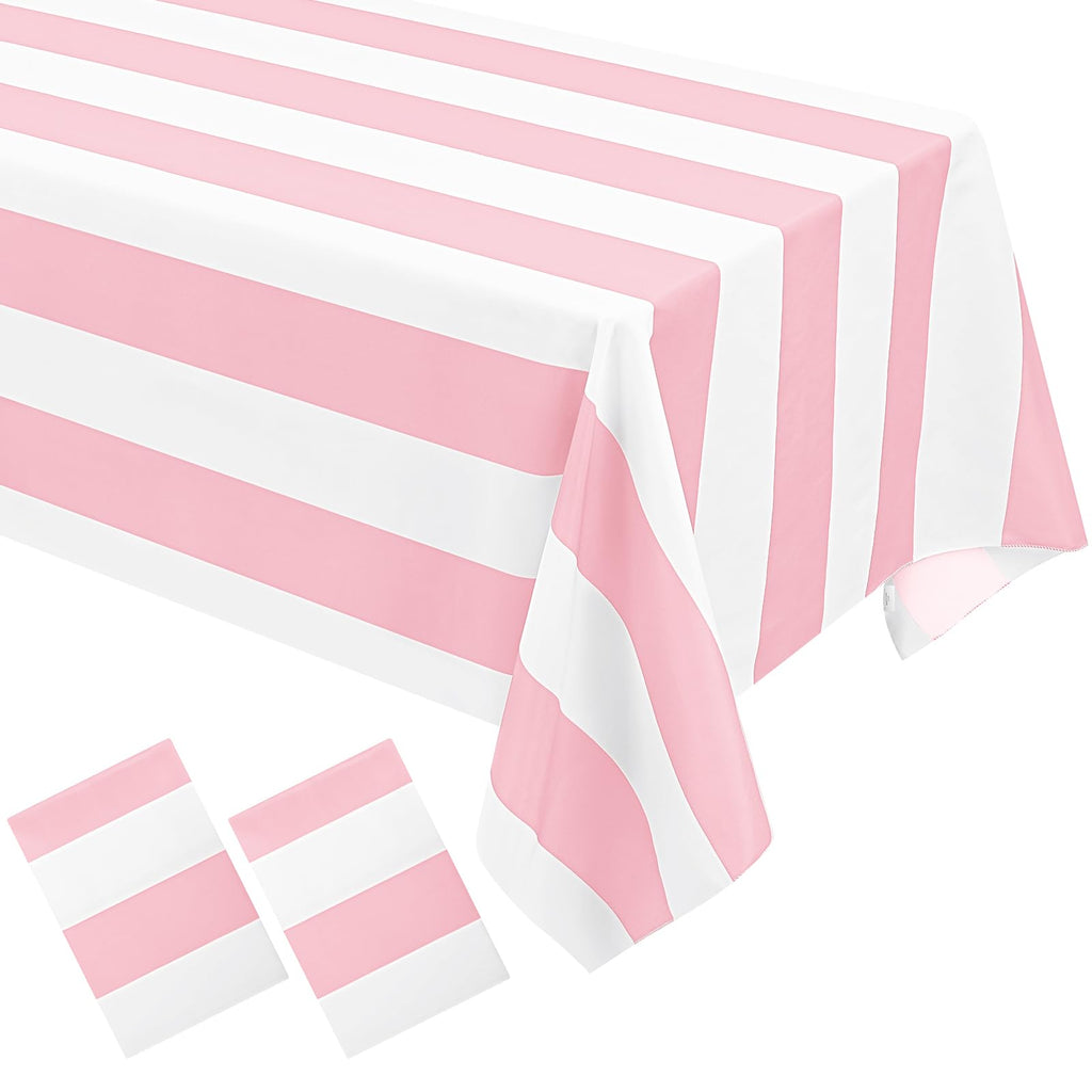 2 Pack Pink and White Striped Tablecloth Rectangle 60x84inch Polyester Fabric Washable Table Cloth for Afternoon Tea Birthday Party Picnic Barbecue Gathering Indoor Outdoor Dining Table Decor