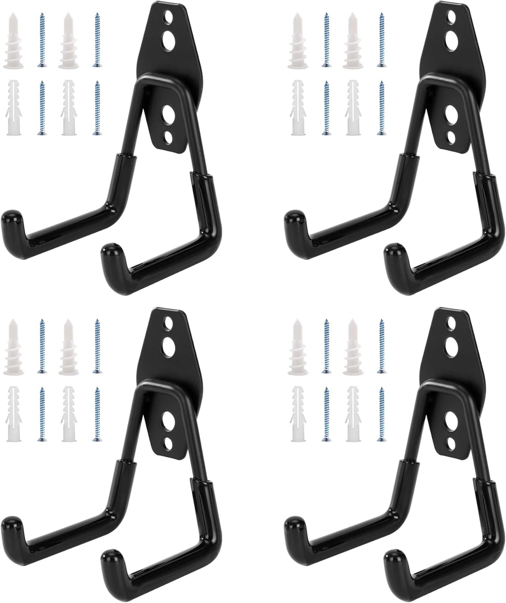 Skiennix Garage Hooks - Heavy Duty Wall Mount Tool Organizer for Ladders, Bikes & Garden Tools | 4 Pack