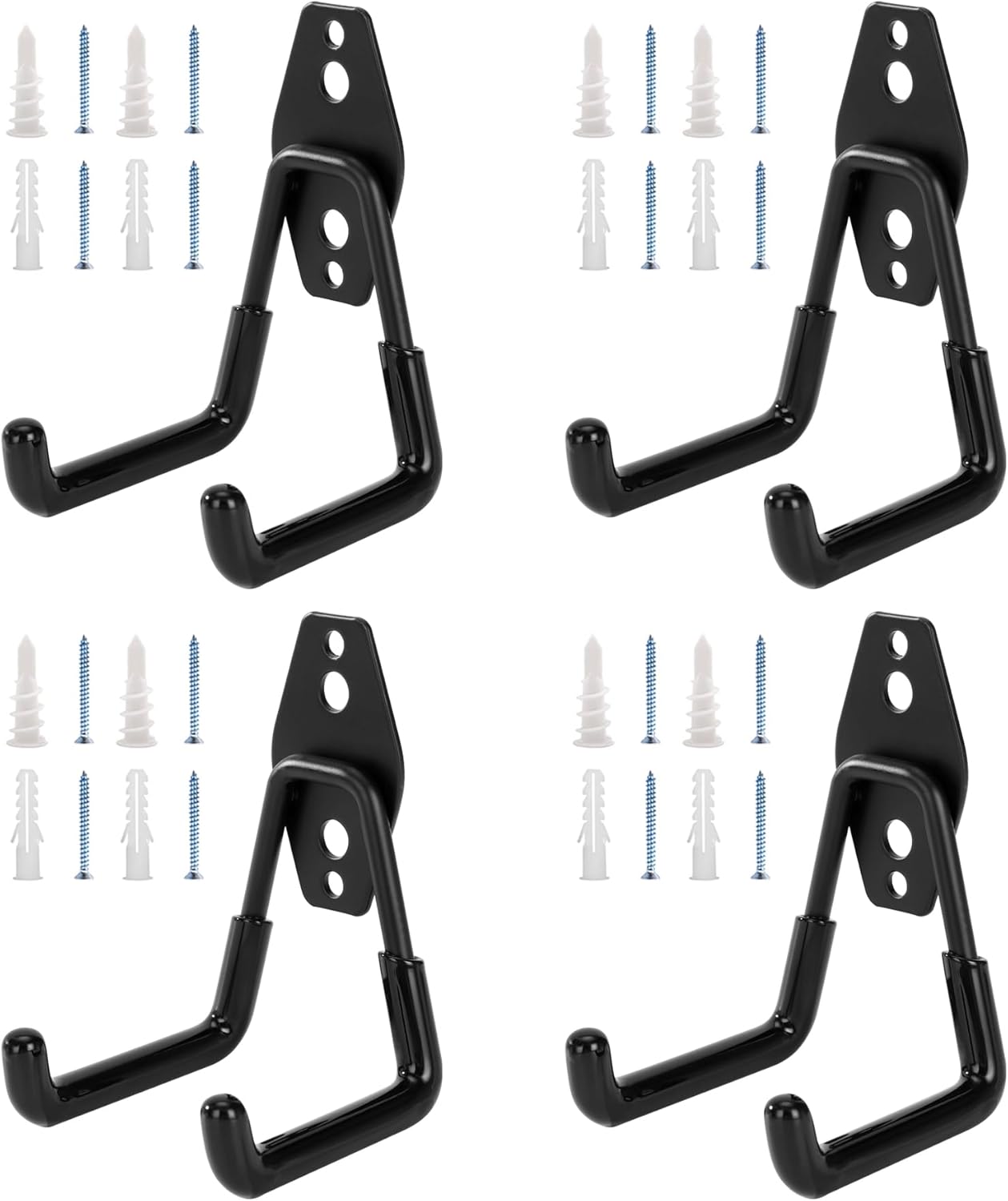 Skiennix Garage Hooks - Heavy Duty Wall Mount Tool Organizer for Ladders, Bikes & Garden Tools | 4 Pack