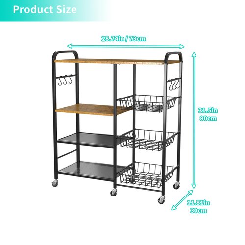 HapiRm Rolling Kitchen Microwave Cart - 4 Tier Microwave Table Stand with Pull-Out Baskets, Coffee Bar Baker's Rack with Wheels Rolling Storage Cart Organizer Shelf for Living Room Office, Balcony