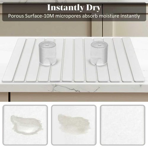 Extral Large Stone Dish Drying Mats for Kitchen Counter, 28"(L)×16"(W), Collapsible Quick Drying Dish Mats, Eco-Friendly Absorbent Diatomaceous Earth Mat for Dishes Cups Bottles, Match Any Countertop