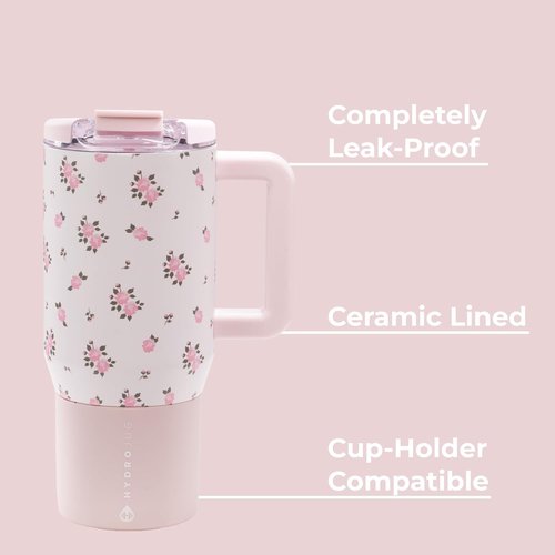 HydroJug Coffee Traveler 20 oz - Insulated Ceramic-Lined Travel Mug | Leak-Resistant & Dishwasher Safe, Wildrose