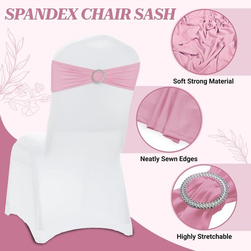 MDS Spandex Chair Sashes - Pack of 200 Universal Stretch Bands with Buckle Slider for Wedding Decor - Pink