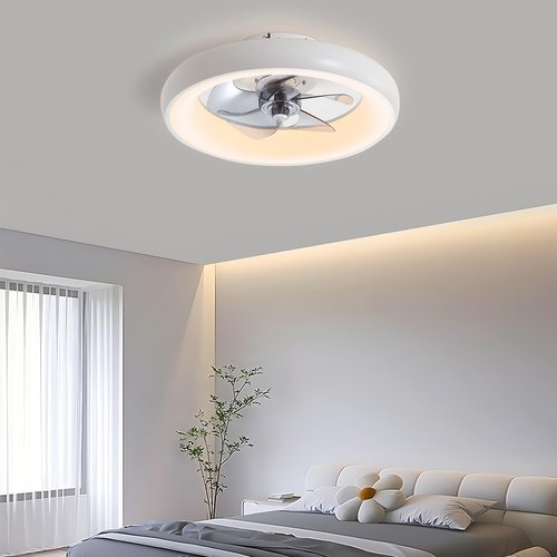 CxiFzer 19‘’Ceiling Fan with Light Memory and Remote,Low Profile Flush Mount Memory,5 Blades 6 Speeds, Dimmable LED, Quiet DC Motor, for Bedroom, Living Room, White