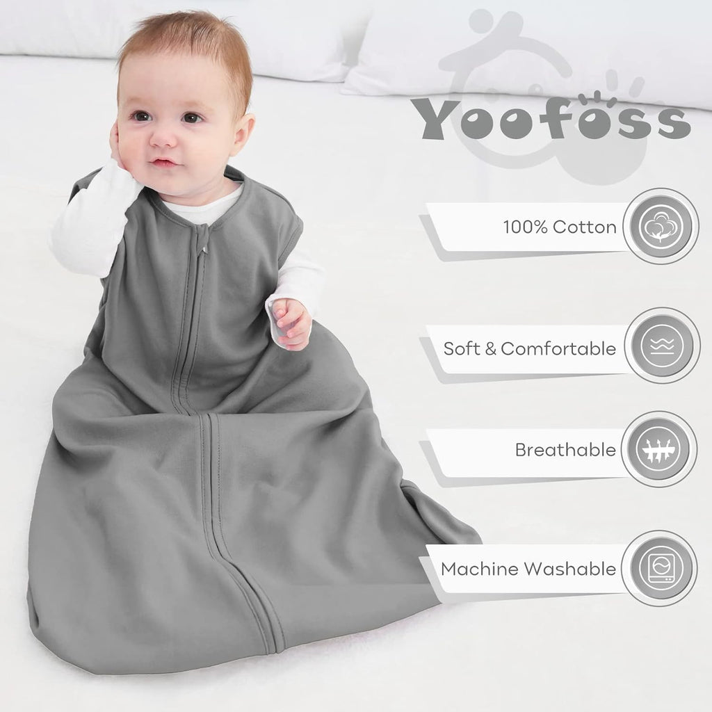 Yoofoss Baby Sleep Sack - 100% Organic Cotton Wearable Blanket for 6-12 Months | 3-Pack Soft Lightweight Design