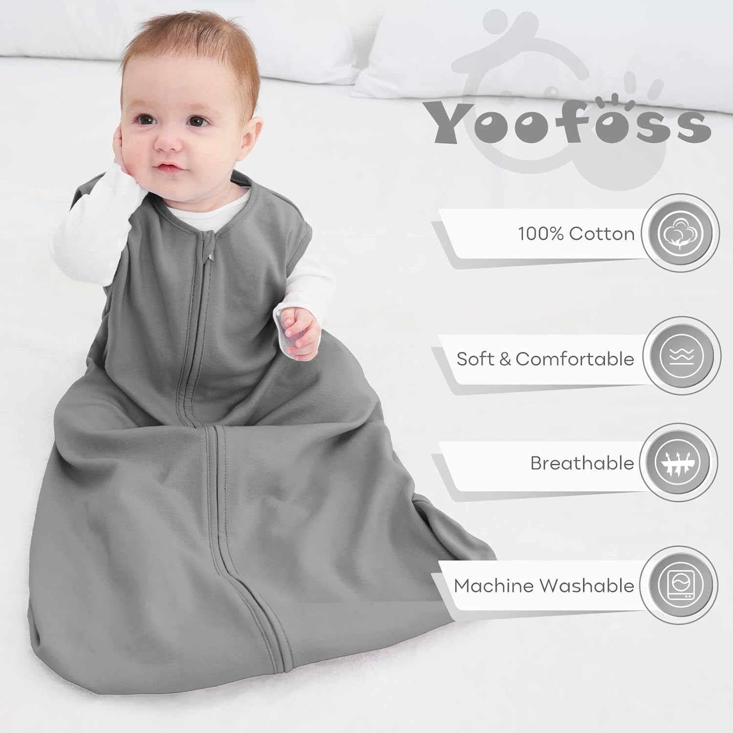 Yoofoss Baby Sleep Sack - 100% Organic Cotton Wearable Blanket for 12-18 Months | Lightweight 2-Way Zipper