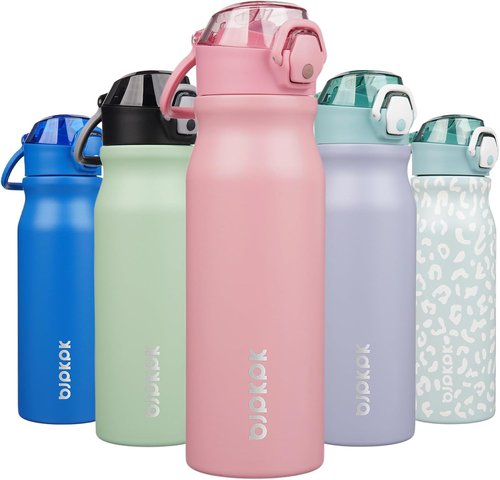 BJPKPK 25oz Insulated Water Bottle - Reusable Stainless Steel Flask with Straw & Leak-Proof Lid | Light Pink