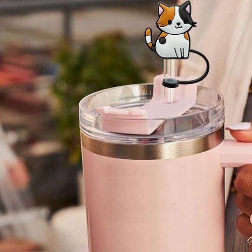 9Pcs Straw Cover Cap for Stanley Cup, Cute Cat Silicone Straw Topper Compatible with Stanley 30&40 Oz Tumbler with Handle,10mm Straw Tip Covers for Stanley Cups Accessories