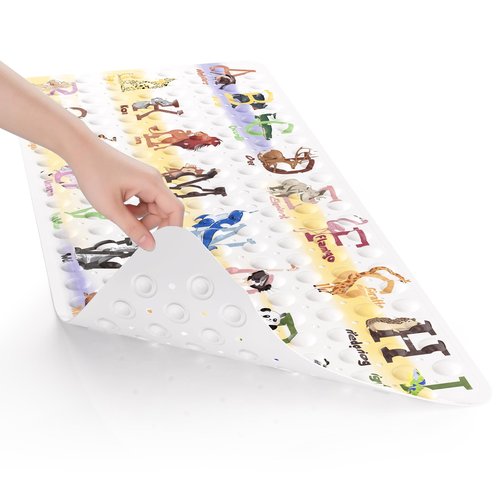 AmazerBath Baby Bath Mat Non Slip, Cartoon Kids Bath Mat for Tub 40 x 16 Inches Full Size Shower Stall Mats - Alphabets & Animals