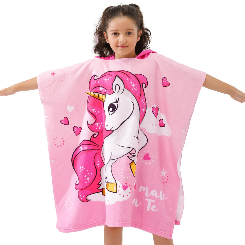 NovForth Kids Beach Towel for Boys Girls, Pink Unicorn Hooded Bath Towel Wrap, Toddler Pool Towel with Hood