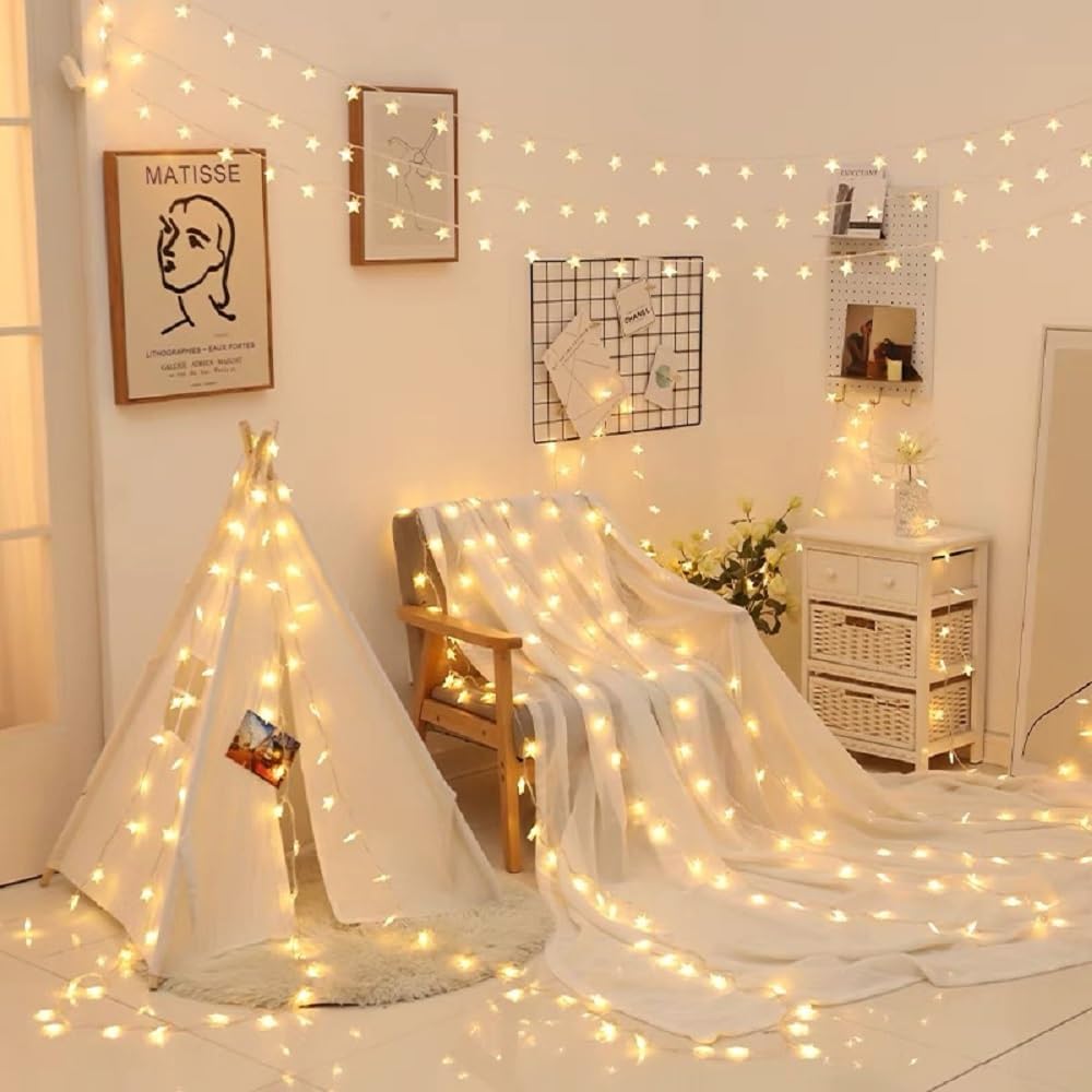 WFGGEH Star Fairy String Lights - 10ft Warm White LED Lights for Birthday & Christmas Decor
