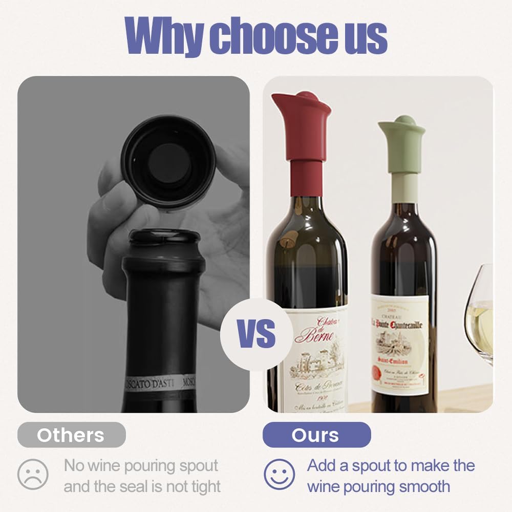 Silicone Wine Stopper for Wine Bottles, 2025 New Wine Stoppers for Wine Bottles, Seal Bottle Cover for Beer Champagne, Glass Bottle Sealer Covers Wine Stoppers for Home Use (4, Round Head)
