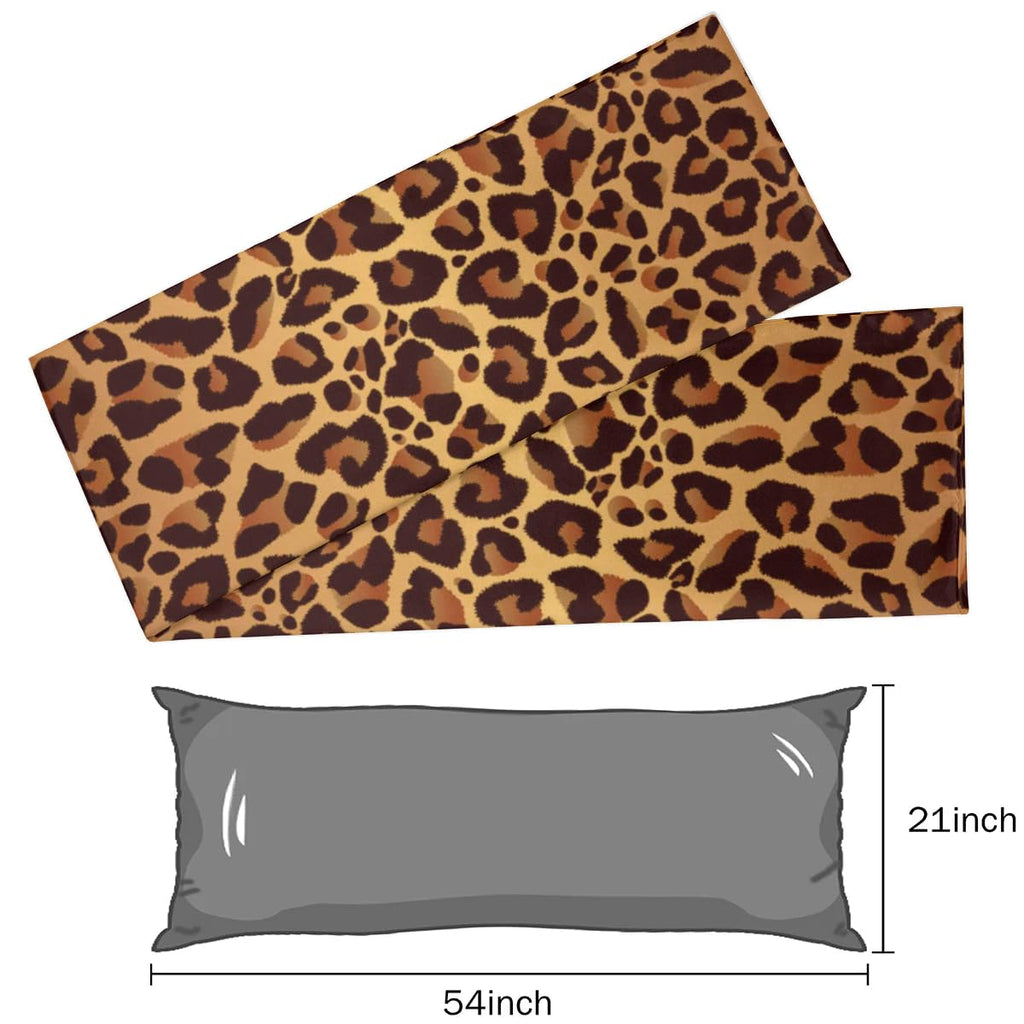Leopard Design Body Pillow Covers Decorative Soft Bedding Satin Pillowcase with Zipper Closure Cooling Breathable Long Pillow Case-21"x 54"