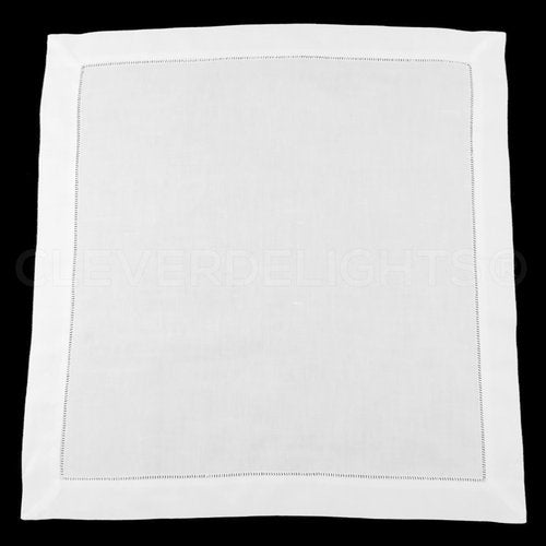 CleverDelights 20" White Hemstitch Dinner Napkins - 12 Pack - 55/45 Linen Cotton Blend