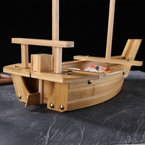 WINIAER 24 Inch Wooden Sushi Boat Serving Tray, Large Sushi Boat Plate for Sashimi Board Seafood Party, Great for Sushi Restaurant or Home (24inch/61cm)