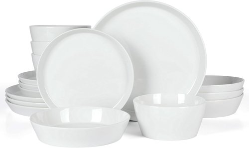 Martha Stewart Selma Dinnerware Set - Chip & Scratch Resistant, 16-Piece Service for 4 | White Plates & Bowls, Dishwasher & Microwave Safe