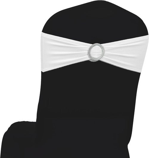 MDS Spandex Chair Sashes - Premium Stretch Covers with Buckle Slider for Weddings & Events | White, Pack of 75