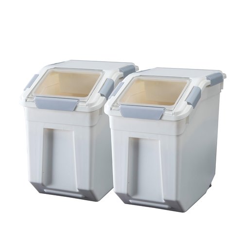 HANAMYA 25 Liter / 40 lbs Rice Storage Container with Measuring Cup, BPA free, For Rice | Grain | Pet Food | Flour, 2 count, White