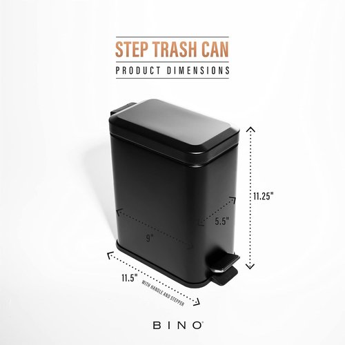 BINO Rectangular Step Trash Can - 1.3 Gallon Stainless Steel with Lid | Matte Black Kitchen & Bathroom Solution