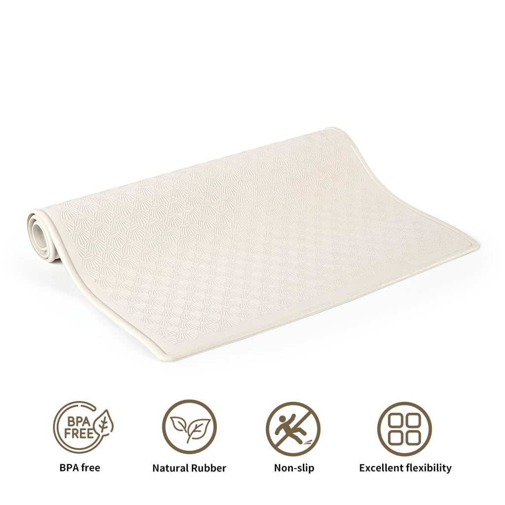Bathtub Mat Non Slip, Bath Mat for Tub 22.4 x 14 Inches, Shower Mats with Suction Cups, Rubber Shower Stall Mats for Elderly & Kids, Cream White