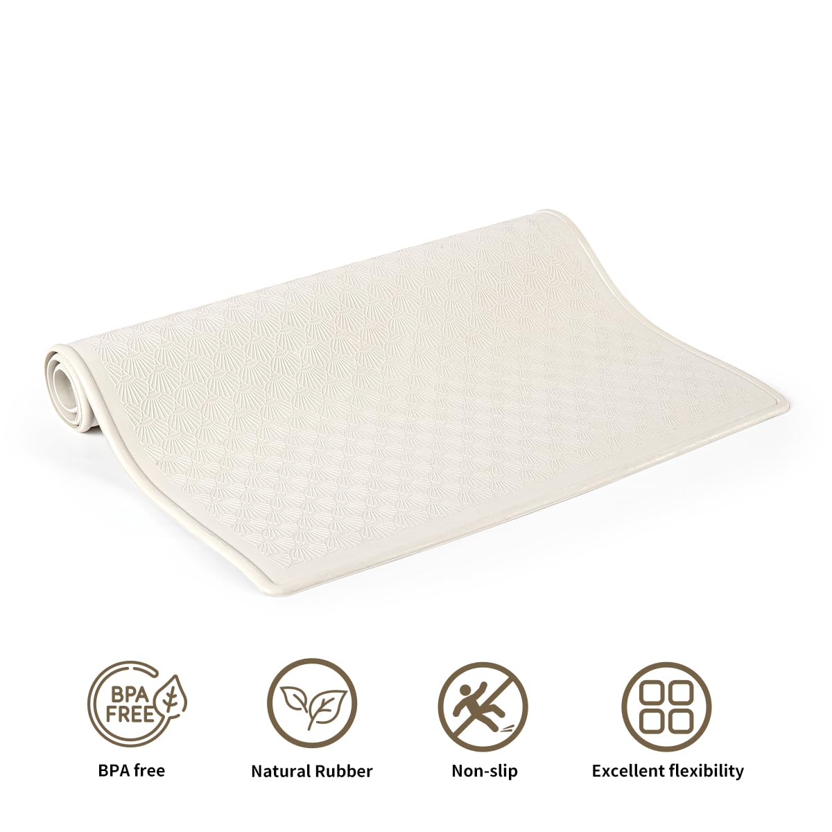 Bathtub Mat Non Slip, Bath Mat for Tub 22.4 x 14 Inches, Shower Mats with Suction Cups, Rubber Shower Stall Mats for Elderly & Kids, Cream White