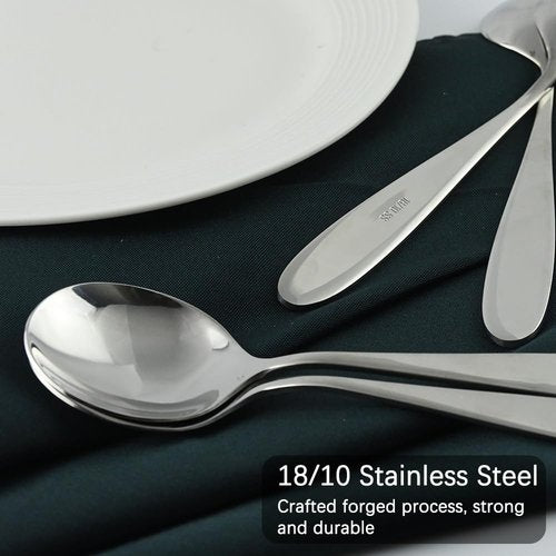 IFERRENS 18/10 Stainless Steel Soup Spoons, 7.3-in Deep Heavy Weight Round Soup Thick Spoons, Suitable for Cereal Bouillon Milk Soup Hot Chocolate Dinner Guest, Pack of 4