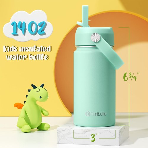 Fimibuke Kids Insulated Water Bottle - 14oz BPA-Free Stainless Steel Travel Tumbler | Leak-Proof Design, 2-Pack Macaron Colors