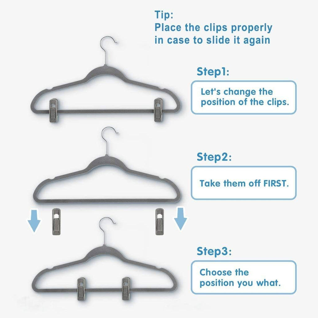 TOFIIGREM Grey Velvet Clips - 20 PCS Non-Slip Clips for Slim Velvet Hangers | Perfect for Pants and Clothes