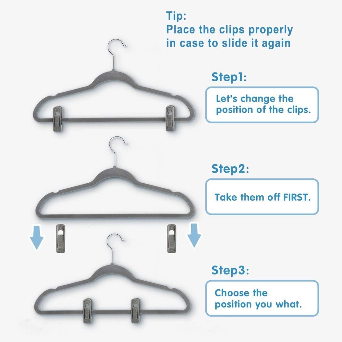 TOFIIGREM Grey Velvet Clips - 20 PCS Non-Slip Clips for Slim Velvet Hangers | Perfect for Pants and Clothes