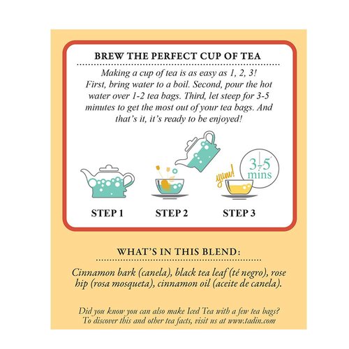 Tadin Canelita Cinnamon Tea Blend. Contains Caffeine. 24 Tea Bags. 1.52 oz. Pack of 3