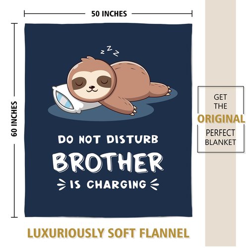 Funny Big Brother Gift, Brother is Charging Sloth Blanket, Birthday Gifts for Brothers Adult, Brother's Gitfs for Christmas Fathers Day, Soft Sloth Throws Blanket for Brothers 60" x 50"