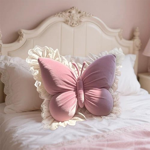 AHXHWKA Butterfly Throw Pillow, Butterfly Shaped Decorative Pillow for Sofa Couch Bed, Plush Velvet Lumbar Support Cushion for Office Chair & Car Seat (Pink)